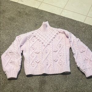 Zara Light Pink Cowl Neck Pom Pom Sweater M pink